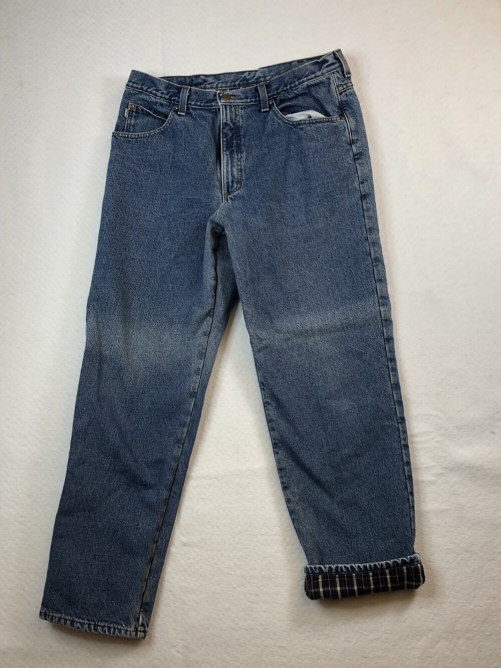 Vintage LL Bean Plaid lined Denim Jeans 34x31 actual Faded Gorp Camp Outdoors